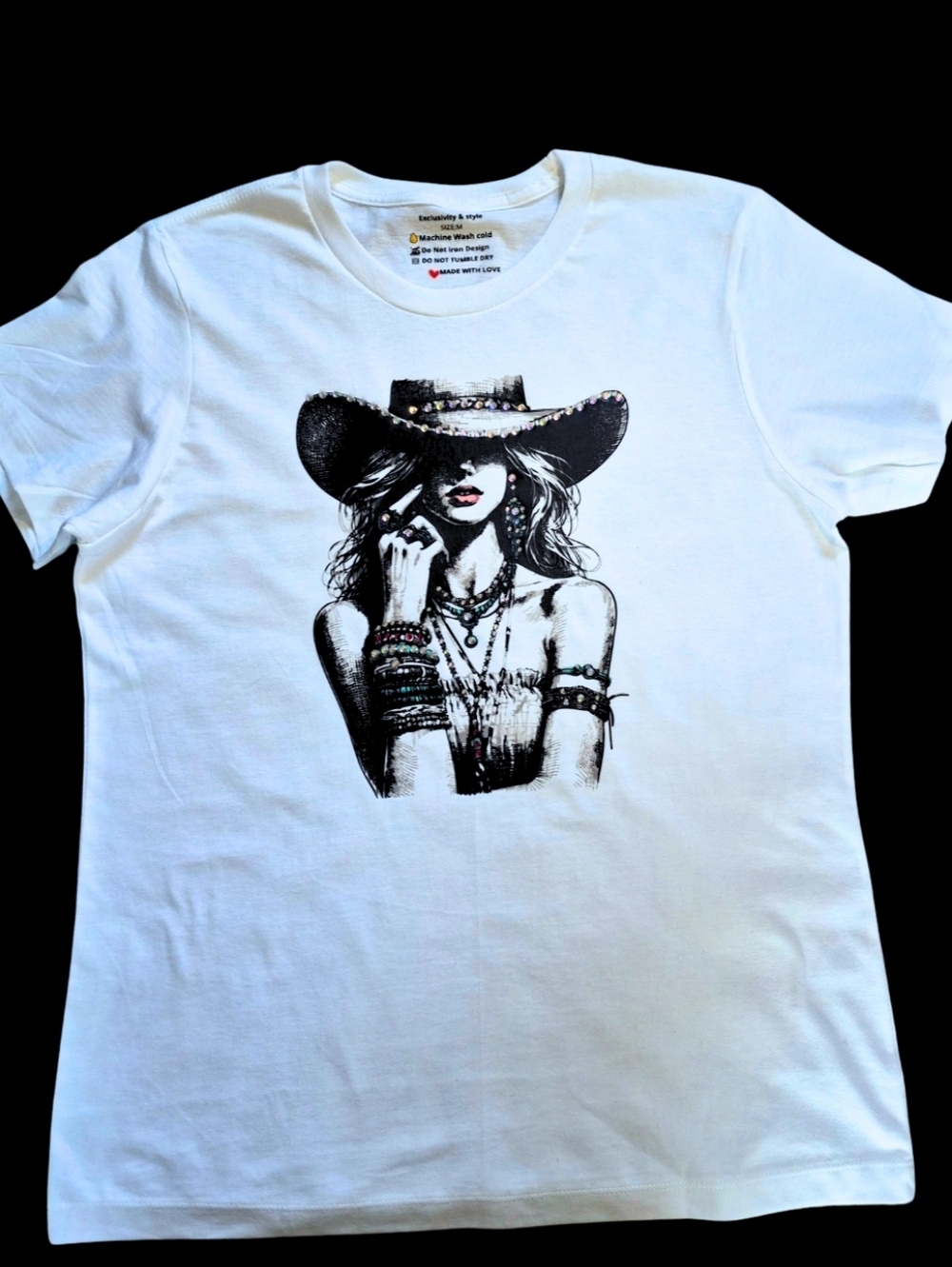 Luxury Hand-Crystalled Western Cowgirl Tee - AD Golden Girl Boutique